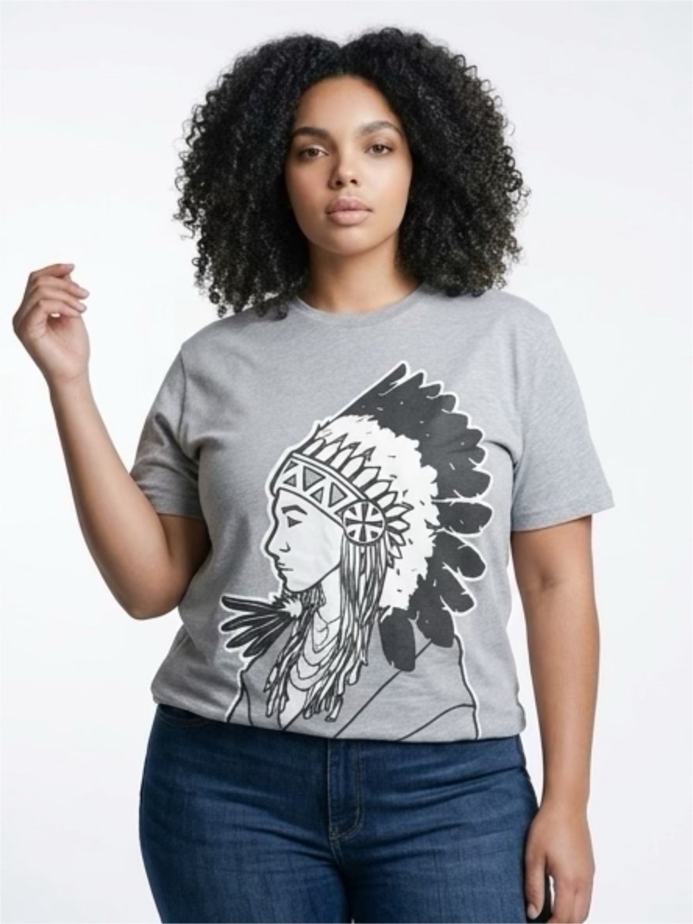 Two Dogs and a Bear Crewneck T-Shirt - Gray Native Print